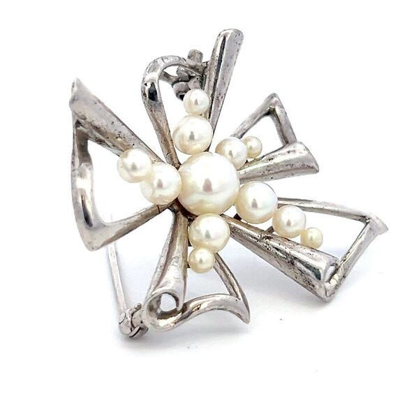 Mikimoto Estate Akoya Pearl Brooch Pin 2.5-6 mm Silver M408 - Picture 7 of 10
